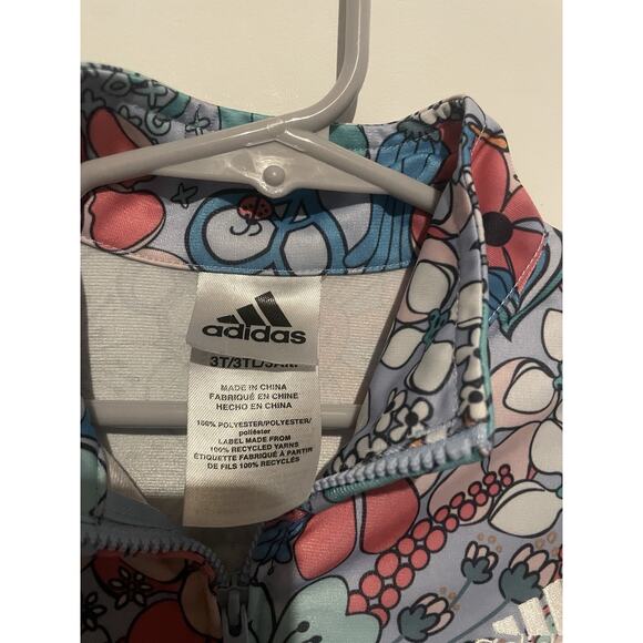 Adidas Floral Print Jacket Girls Lightweight Blue Sun Size 3t - Picture 3 of 4